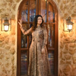 Brown Textured Long Frock Chiffon