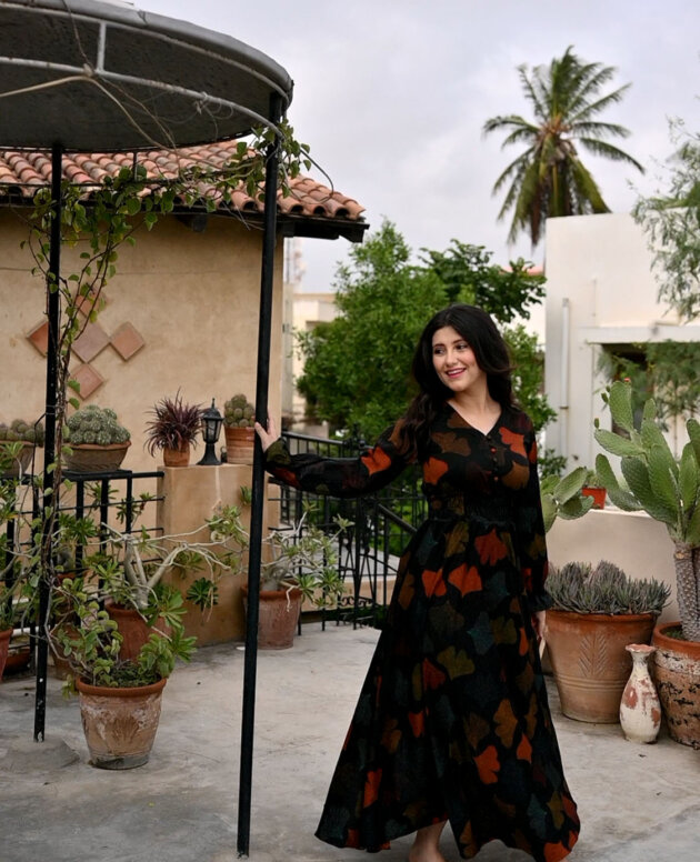 Floral Black Long Frock Chiffon