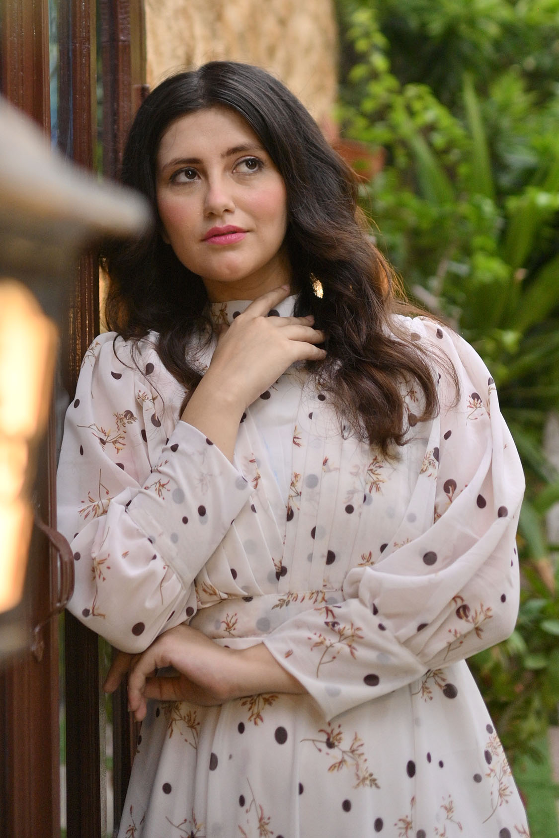 White Dotted Chiffon Long Frock